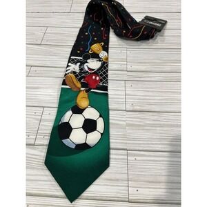 Mickey Mouse Soccer Necktie Disney Men's Novelty Tie Black‎ Green Silk Look
